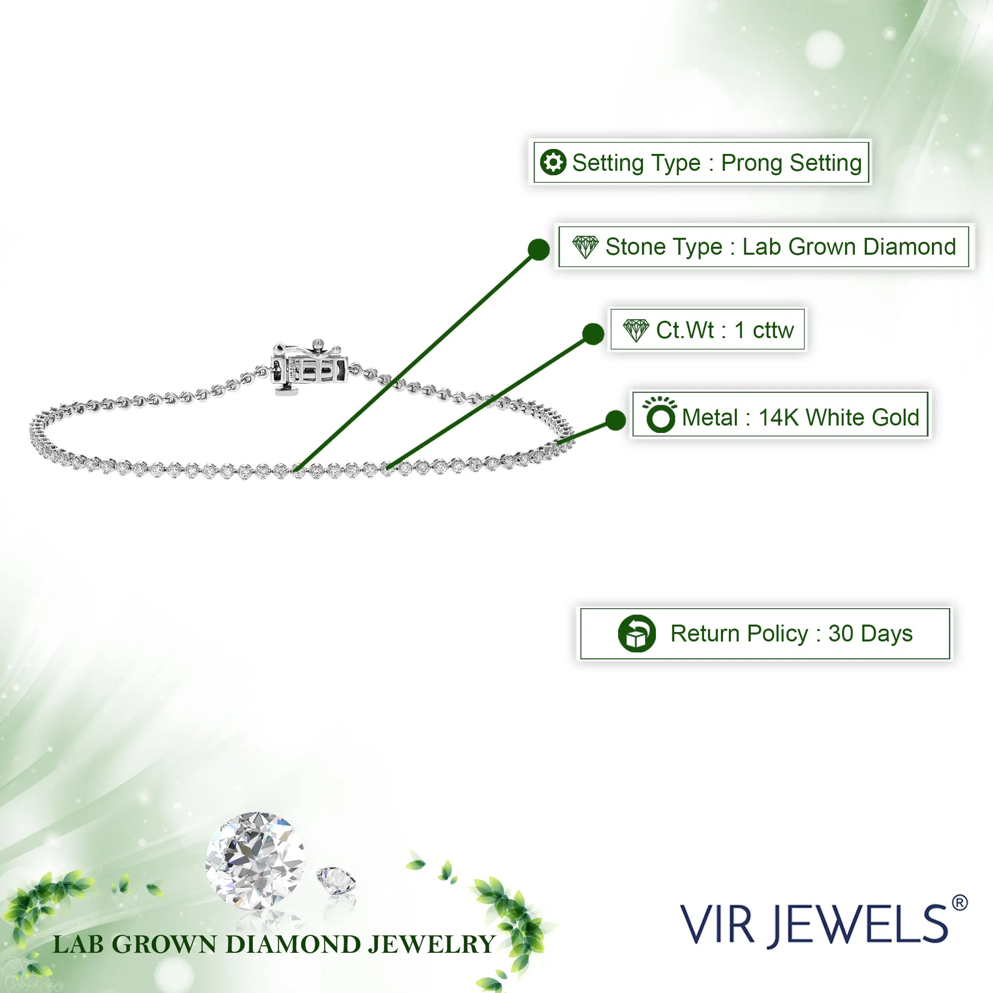 1 cttw Lab Grown Round Diamond Tennis Bracelets in 14K White Gold